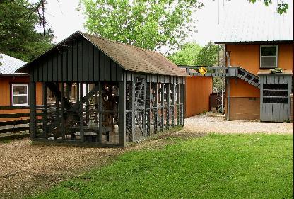 cat house in yard near other buildings