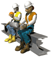 two construction workers wearing hard hats eating lunch on a steel girder